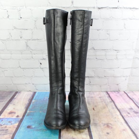 Cole Haan Black Leather Knee High Side Zip Riding Boots Size 6 B - Picture 5 of 11